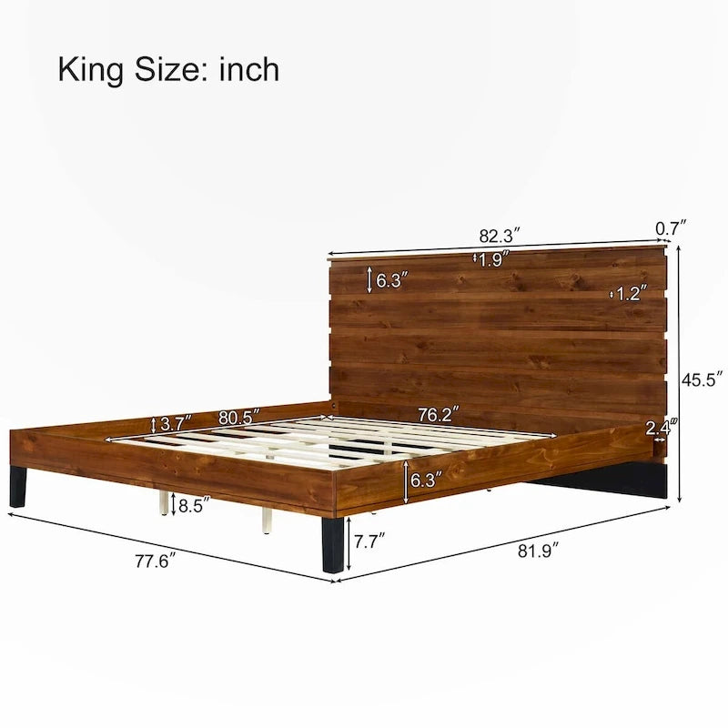 Letto matrimoniale king-size con piattaforma in legno massiccio e testiera a sei pezzi