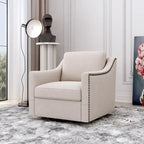 Poltrona girevole a 360 gradi, Tessuto in lino-cotone grigio, Base in metallo nero