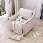 Poltrona girevole a 360 gradi, Tessuto in lino-cotone grigio, Base in metallo nero