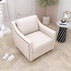 Poltrona girevole a 360 gradi, Tessuto in lino-cotone grigio, Base in metallo nero