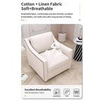 Poltrona girevole a 360 gradi, Tessuto in lino-cotone grigio, Base in metallo nero