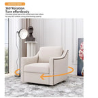 Poltrona girevole a 360 gradi, Tessuto in lino-cotone grigio, Base in metallo nero