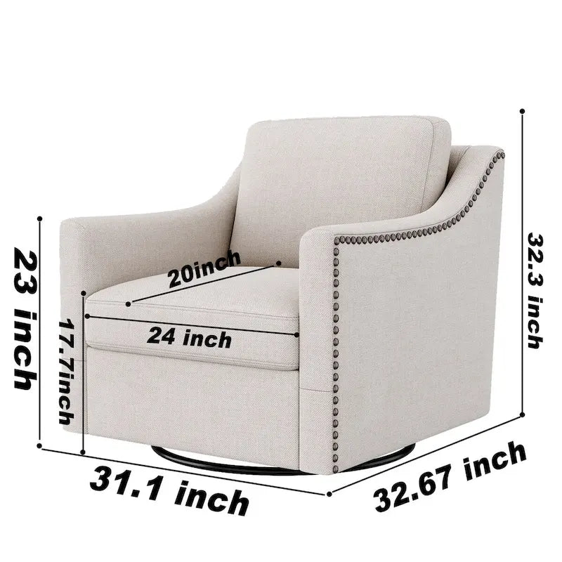 Poltrona girevole a 360 gradi, Tessuto in lino-cotone grigio, Base in metallo nero