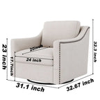 Poltrona girevole a 360 gradi, Tessuto in lino-cotone grigio, Base in metallo nero