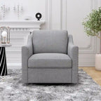 Poltrona girevole a 360 gradi, Tessuto in lino-cotone grigio, Base in metallo nero