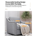 Poltrona girevole a 360 gradi, Tessuto in lino-cotone grigio, Base in metallo nero