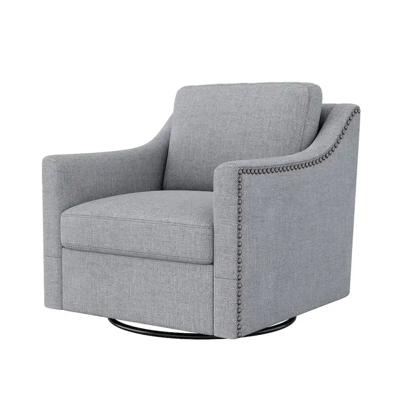 Poltrona girevole a 360 gradi, Tessuto in lino-cotone grigio, Base in metallo nero