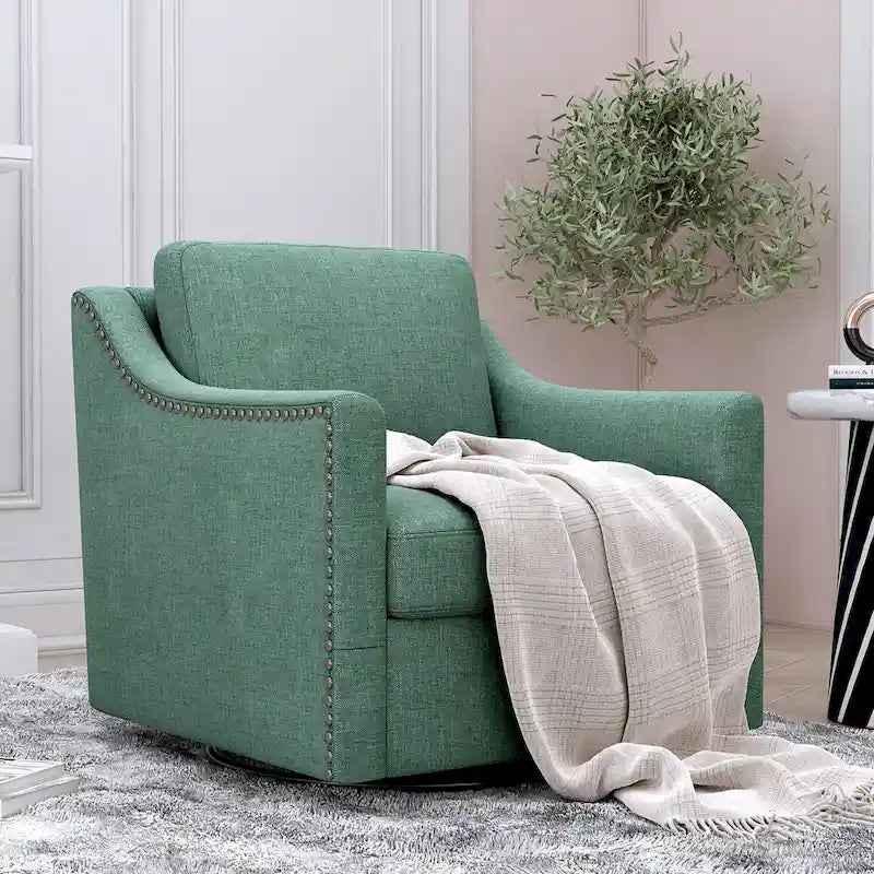 Poltrona girevole a 360 gradi, Tessuto in lino-cotone grigio, Base in metallo nero