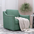 Poltrona girevole a 360 gradi, Tessuto in lino-cotone grigio, Base in metallo nero