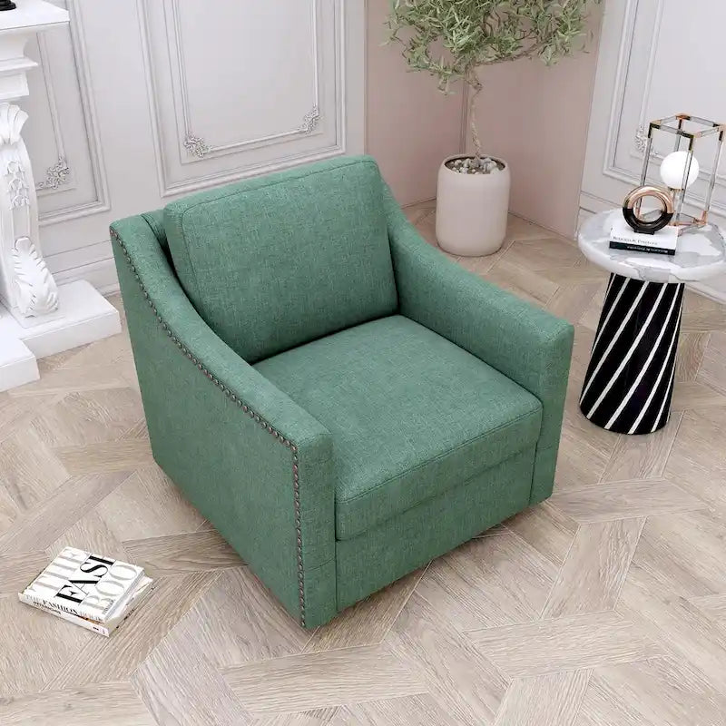 Poltrona girevole a 360 gradi, Tessuto in lino-cotone grigio, Base in metallo nero