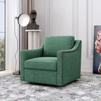 Poltrona girevole a 360 gradi, Tessuto in lino-cotone grigio, Base in metallo nero