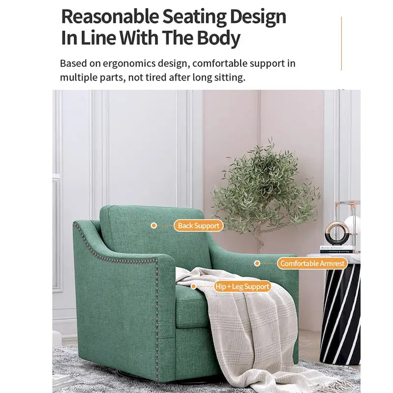 Poltrona girevole a 360 gradi, Tessuto in lino-cotone grigio, Base in metallo nero