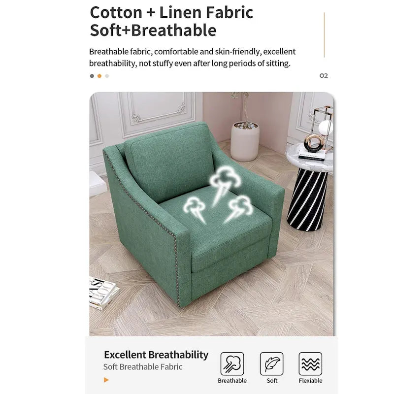 Poltrona girevole a 360 gradi, Tessuto in lino-cotone grigio, Base in metallo nero
