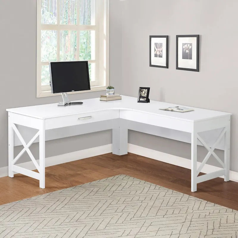 Scrivania a L in stile Modern Farmhouse con cassetto per Home Office