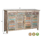 Credenza a 4 cassetti e 4 ante con persiana in bianco vintage, legno riciclato