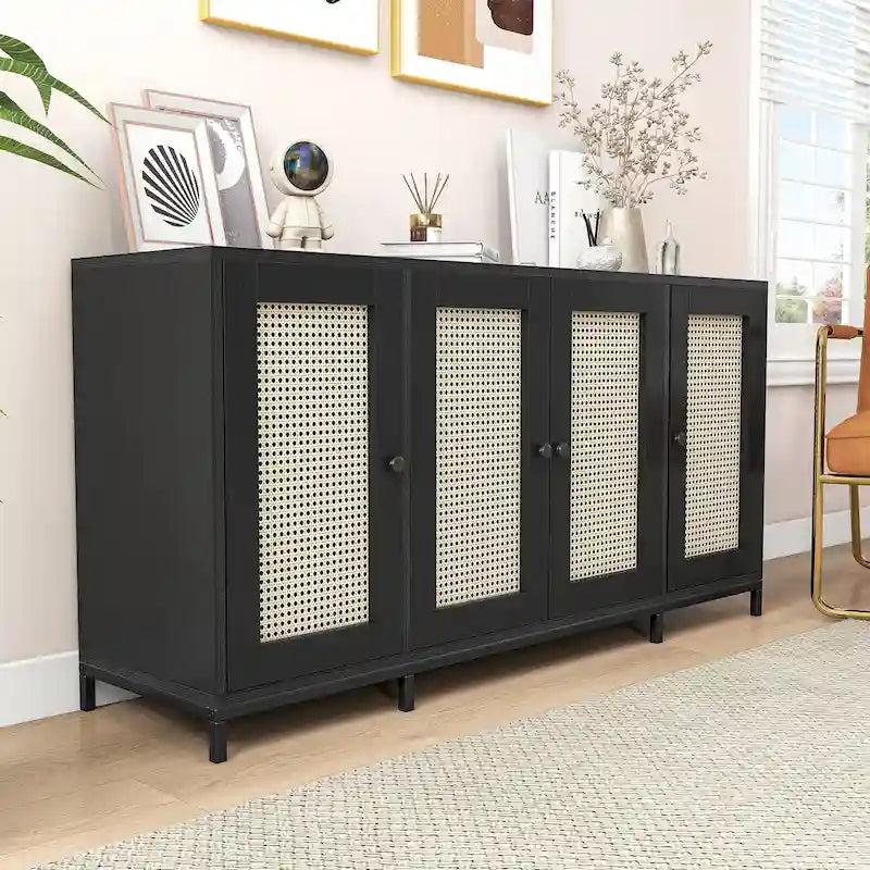 Credenza in legno a 4 ante larga 59 pollici con ripiani - 59 pollici