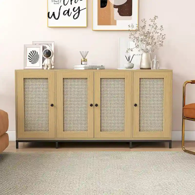 Credenza in legno a 4 ante larga 59 pollici con ripiani - 59 pollici
