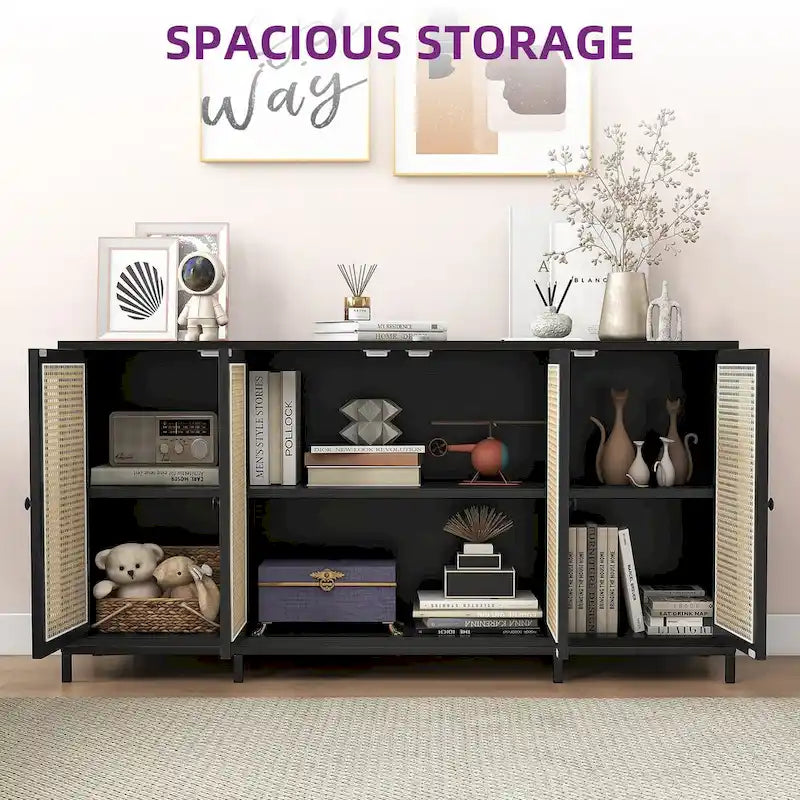 Credenza in legno a 4 ante larga 59 pollici con ripiani - 59 pollici