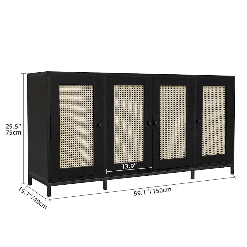 Credenza in legno a 4 ante larga 59 pollici con ripiani - 59 pollici