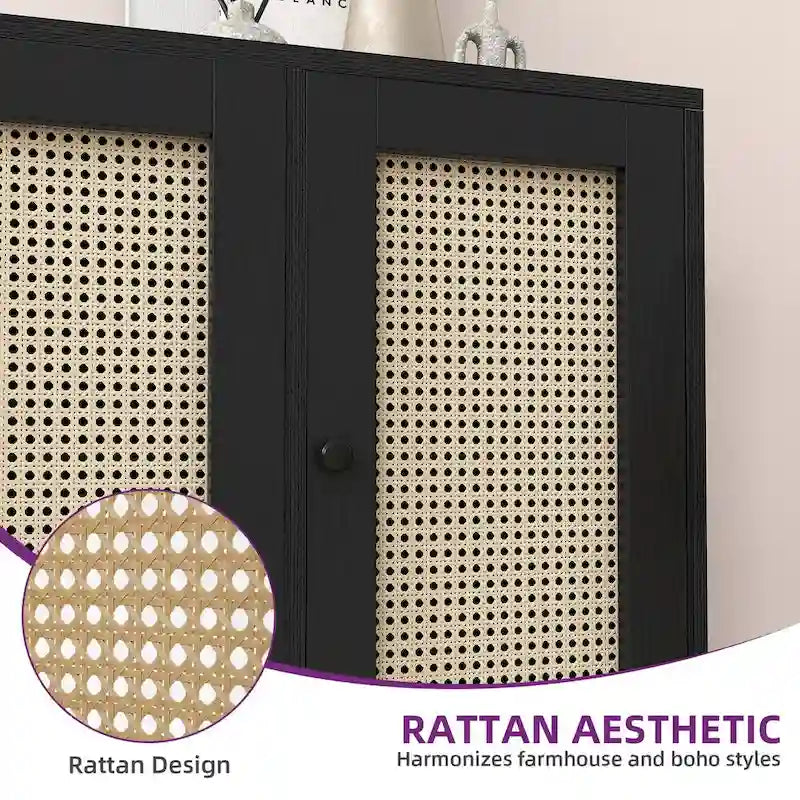 Credenza in legno a 4 ante larga 59 pollici con ripiani - 59 pollici