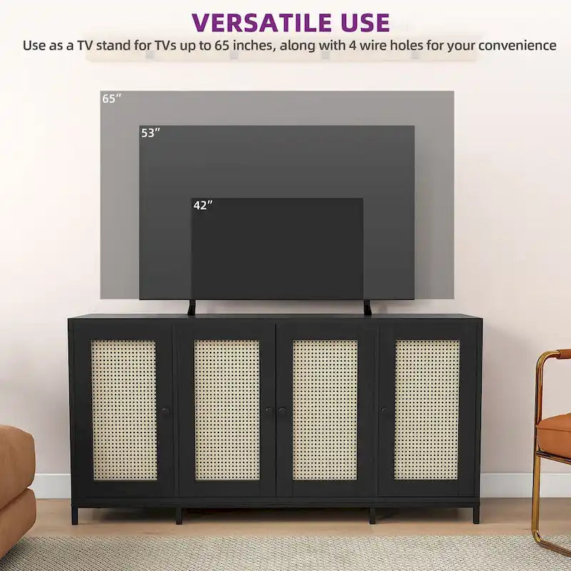 Credenza in legno a 4 ante larga 59 pollici con ripiani - 59 pollici