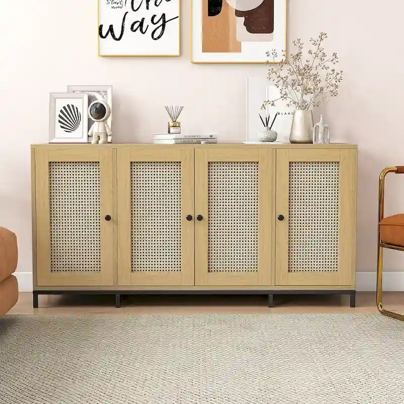 Credenza in legno a 4 ante larga 59 pollici con ripiani - 59 pollici