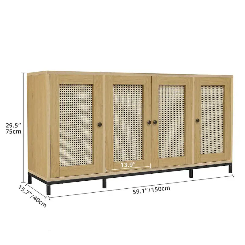 Credenza in legno a 4 ante larga 59 pollici con ripiani - 59 pollici
