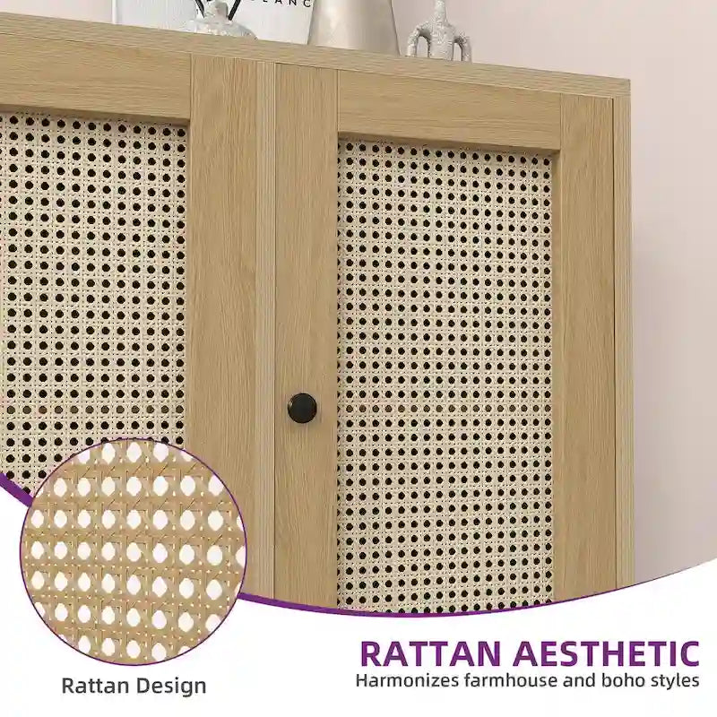 Credenza in legno a 4 ante larga 59 pollici con ripiani - 59 pollici