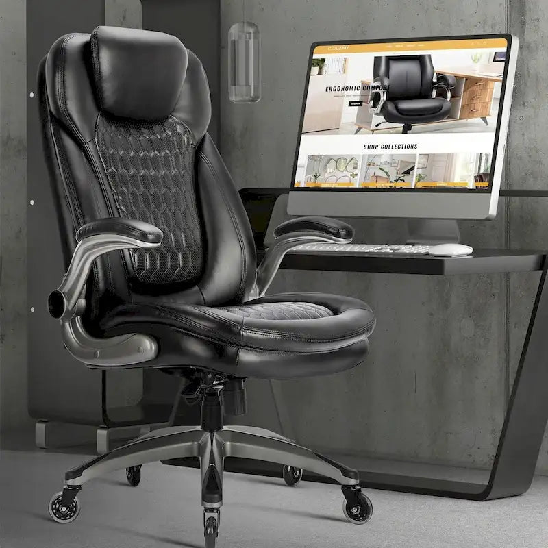 Sedia da ufficio direzionale ergonomica girevole con braccioli imbottiti ribaltabili, blocco reclinabile regolabile per studio e lavoro adulti