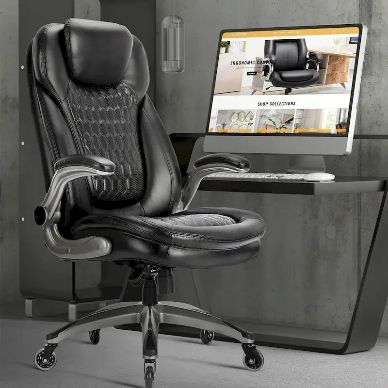 Sedia da ufficio direzionale ergonomica girevole con braccioli imbottiti ribaltabili, blocco reclinabile regolabile per studio e lavoro adulti