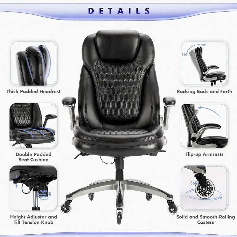 Sedia da ufficio direzionale ergonomica girevole con braccioli imbottiti ribaltabili, blocco reclinabile regolabile per studio e lavoro adulti