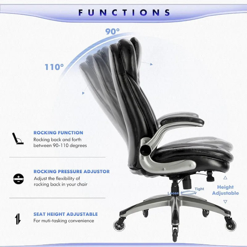 Sedia da ufficio direzionale ergonomica girevole con braccioli imbottiti ribaltabili, blocco reclinabile regolabile per studio e lavoro adulti