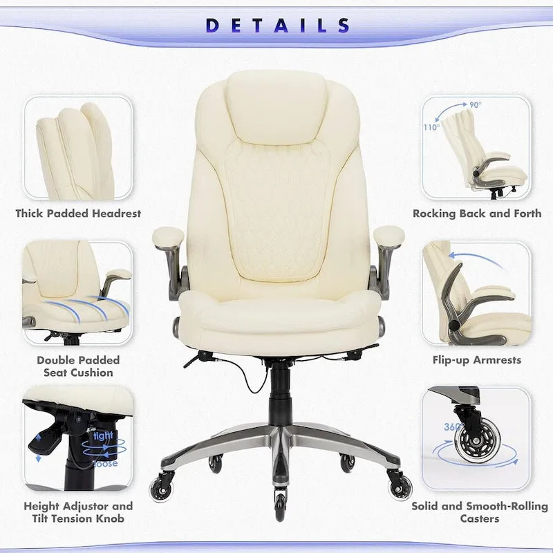 Sedia da ufficio direzionale ergonomica girevole con braccioli imbottiti ribaltabili, blocco reclinabile regolabile per studio e lavoro adulti