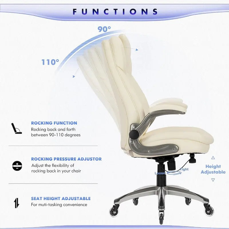 Sedia da ufficio direzionale ergonomica girevole con braccioli imbottiti ribaltabili, blocco reclinabile regolabile per studio e lavoro adulti