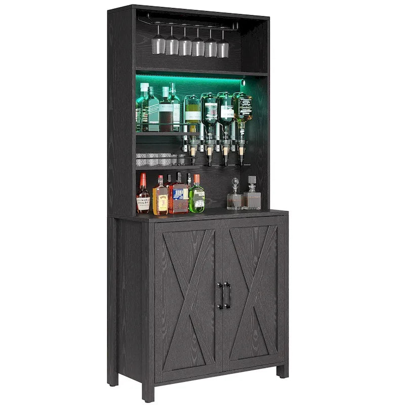 Mobile bar alto con luci LED, dispenser per liquori, portabottiglie e portabicchieri