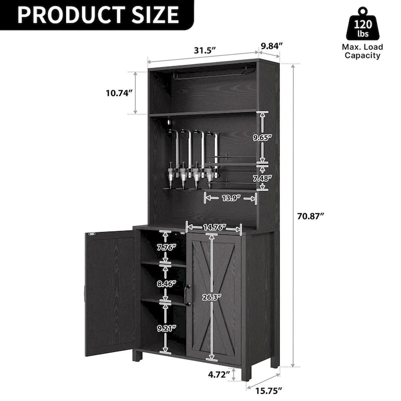 Mobile bar alto con luci LED, dispenser per liquori, portabottiglie e portabicchieri