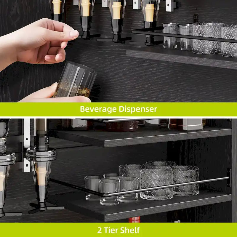 Mobile bar alto con luci LED, dispenser per liquori, portabottiglie e portabicchieri