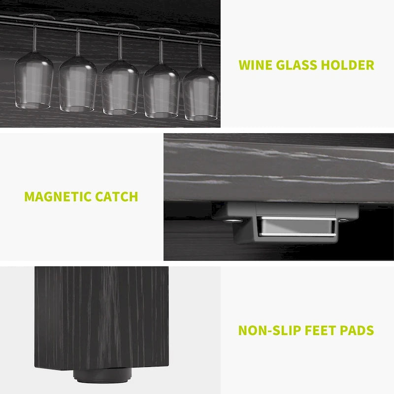 Mobile bar alto con luci LED, dispenser per liquori, portabottiglie e portabicchieri