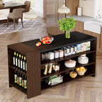 Isola da Cucina in Legno Marrone da 55 Pollici con Contenitore per Sala da Pranzo