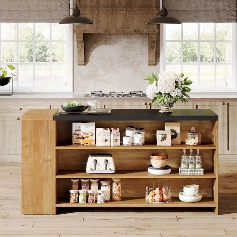 Isola da Cucina in Legno Marrone da 55 Pollici con Contenitore per Sala da Pranzo