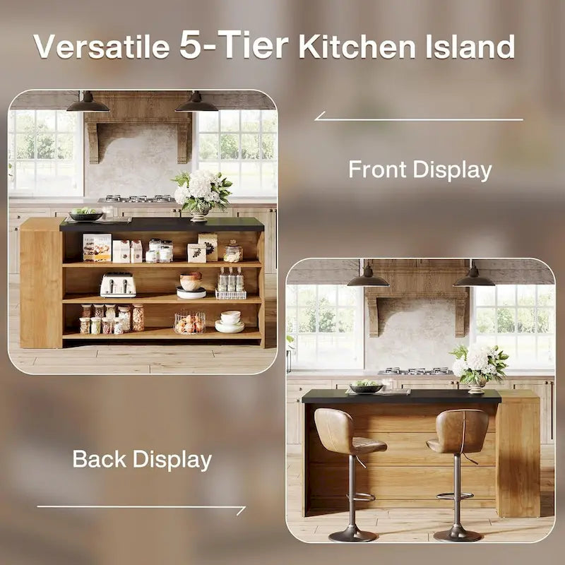Isola da Cucina in Legno Marrone da 55 Pollici con Contenitore per Sala da Pranzo