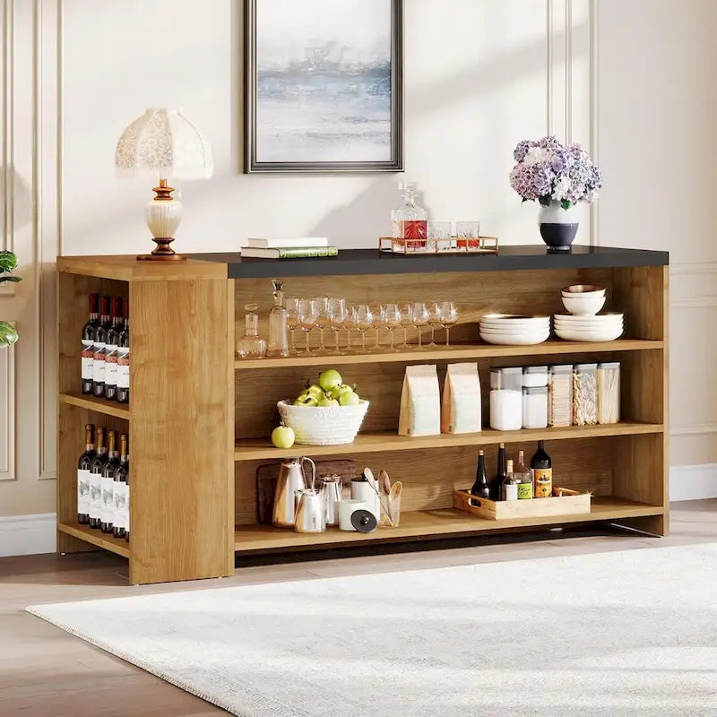 Isola da Cucina in Legno Marrone da 55 Pollici con Contenitore per Sala da Pranzo